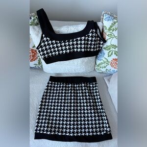SHEIN Black and White Houndstooth Skirt Set